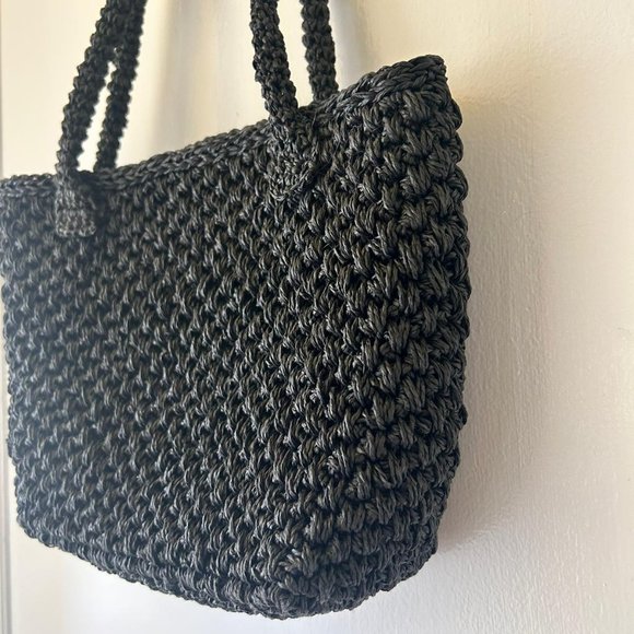 Black Handmade Crochet Shoulder Bag - Picture 6 of 7